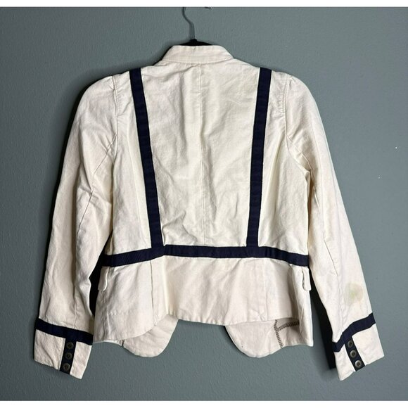 LOFT 6 Petite Preppy Cream Black Trim Blazer Jacket Spring Summer - Picture 3 of 10